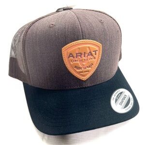 Ariat Mens Baseball Cap Snap Back with Leather Patch A300065402 Color Brown